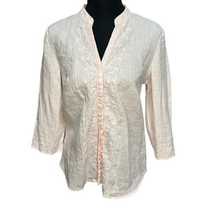 Vintage Susan Bristol Pink Linen Split Neck Blouse, Size M